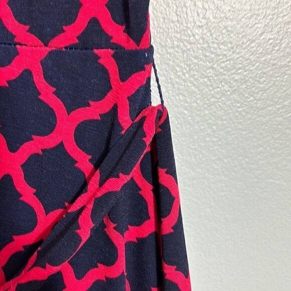 Mix by 41 Hawthorn blue & red wrap bodice sleeveless lined dress w self tie M - Picture 7 of 12